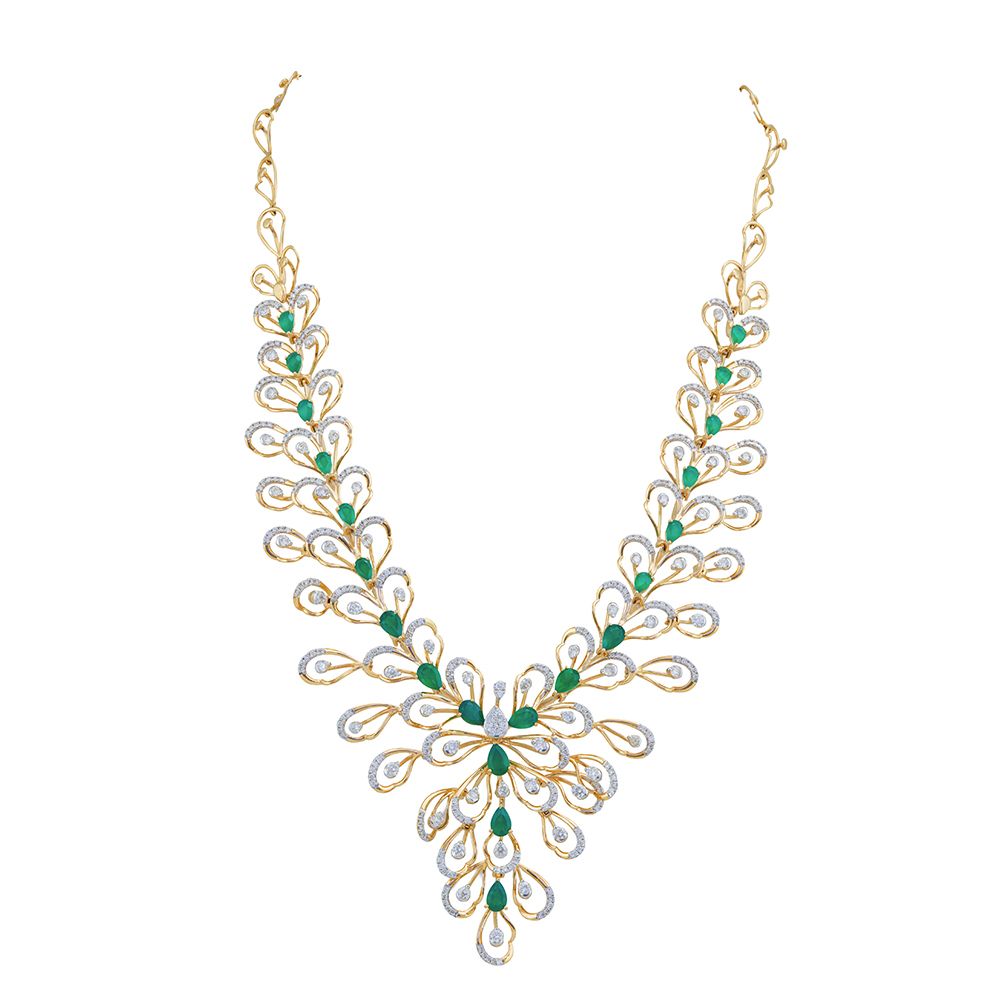 Exquisite Green Gemstone and Diamond Short Necklace Set-All Jewellery-CNS24A06-D424X0B