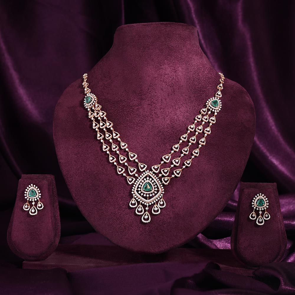 Traditional Diamond and Emerald Necklace Set-All Jewellery-CNS25A02-D445X0B
