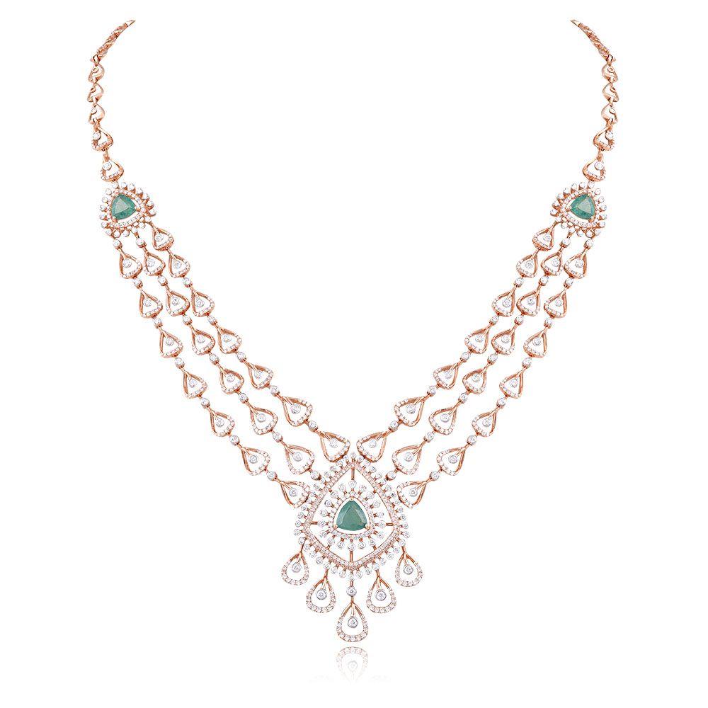 Traditional Diamond and Emerald Necklace Set-All Jewellery-CNS25A02-D445X0B