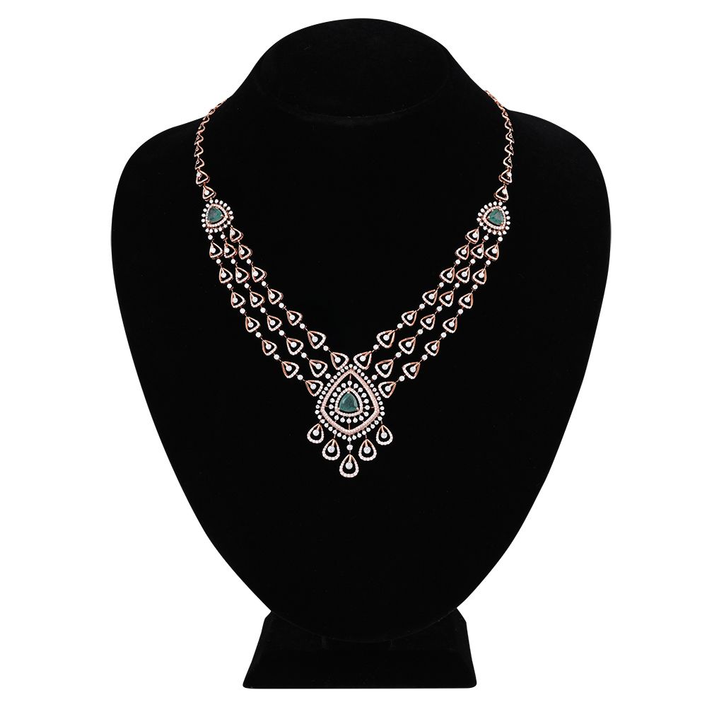 Traditional Diamond and Emerald Necklace Set-All Jewellery-CNS25A02-D445X0B