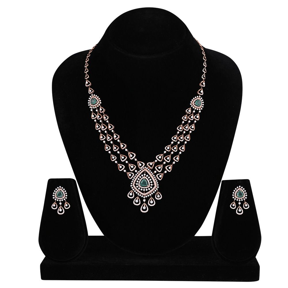 Traditional Diamond and Emerald Necklace Set-All Jewellery-CNS25A02-D445X0B