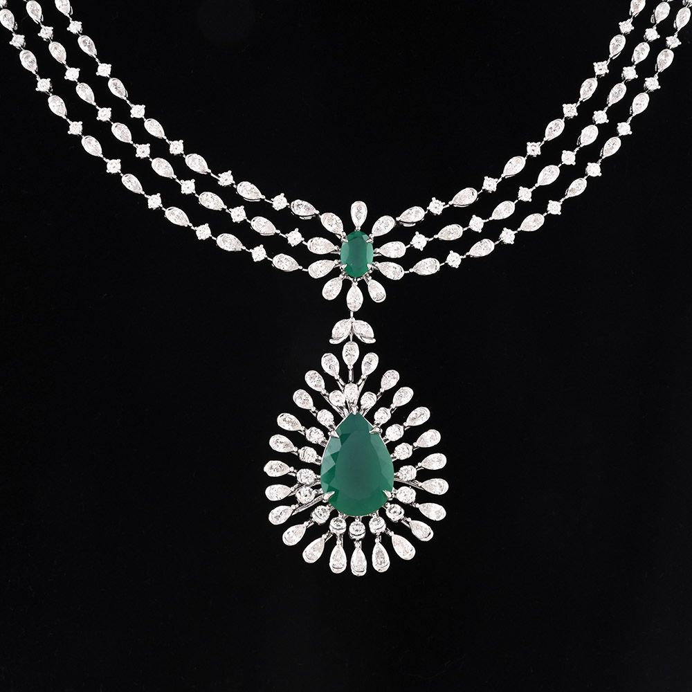Radiant Diamond and Green Onyx Necklace-Shop By Gender-CSN25A14-D342W2B
