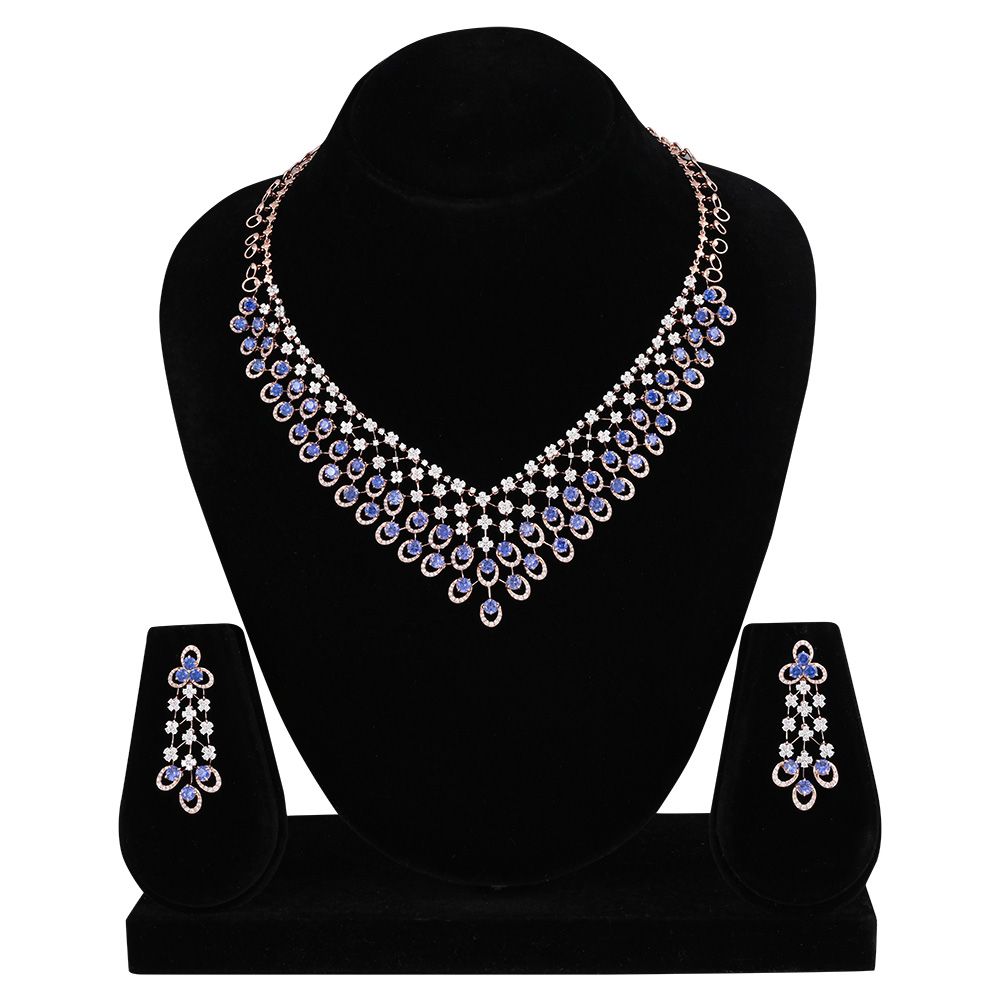Sparking Checkered Diamond Necklace Set-All Jewellery-CNS25A16-D435X0B