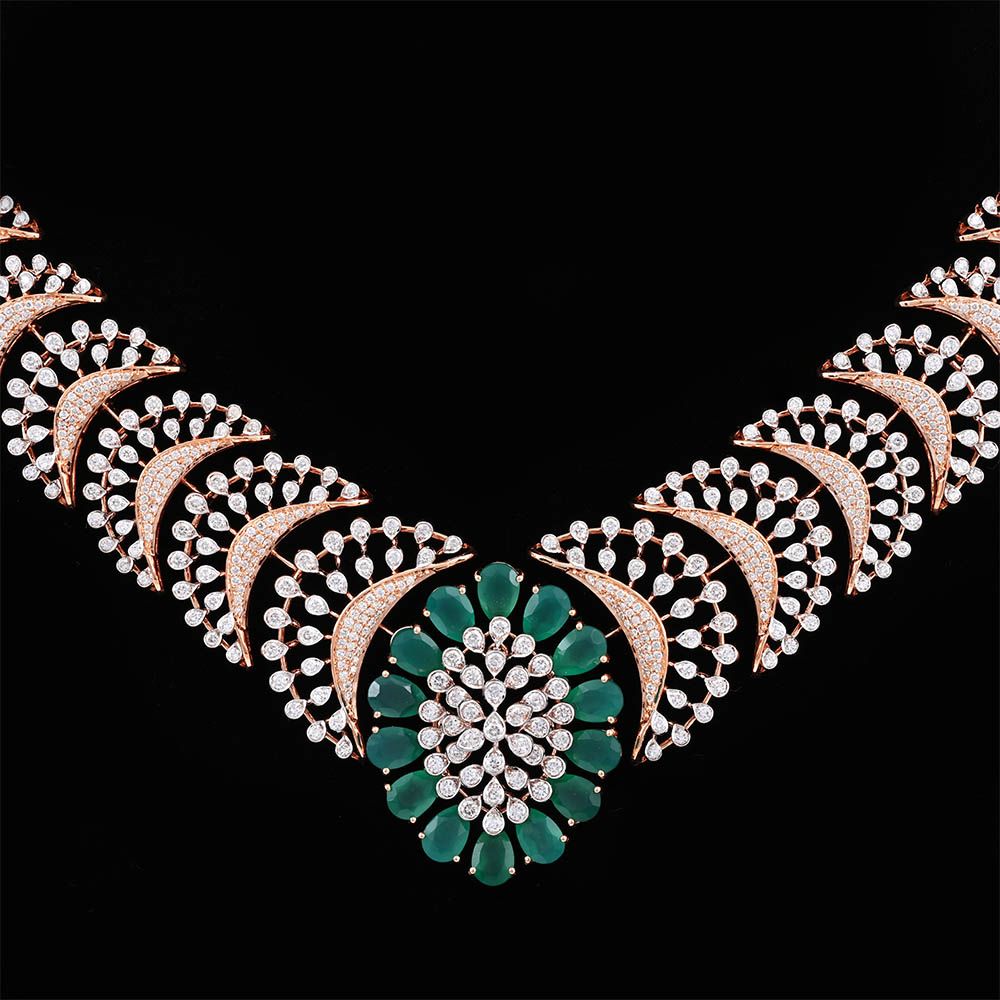 Diamond Blooming Flower Necklace-Necklaces-CSN25A56-D435X2B