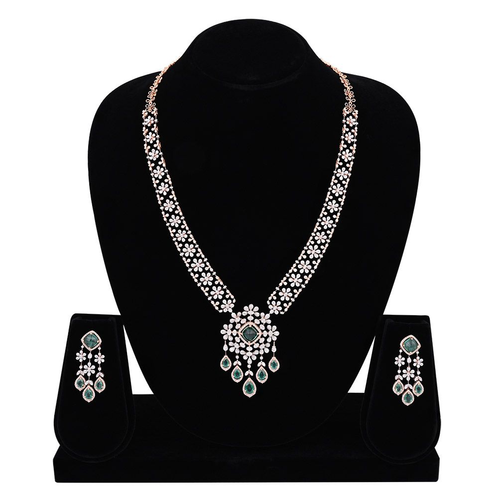 Royal Emerald Floral Necklace Set-All Jewellery-CNS25A58-D445X0B