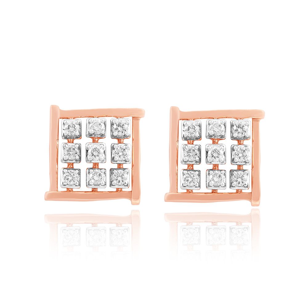 Captivating 14KT Rose Gold Checkered Pattern Earring-Earrings-EER24K18-D400X3C