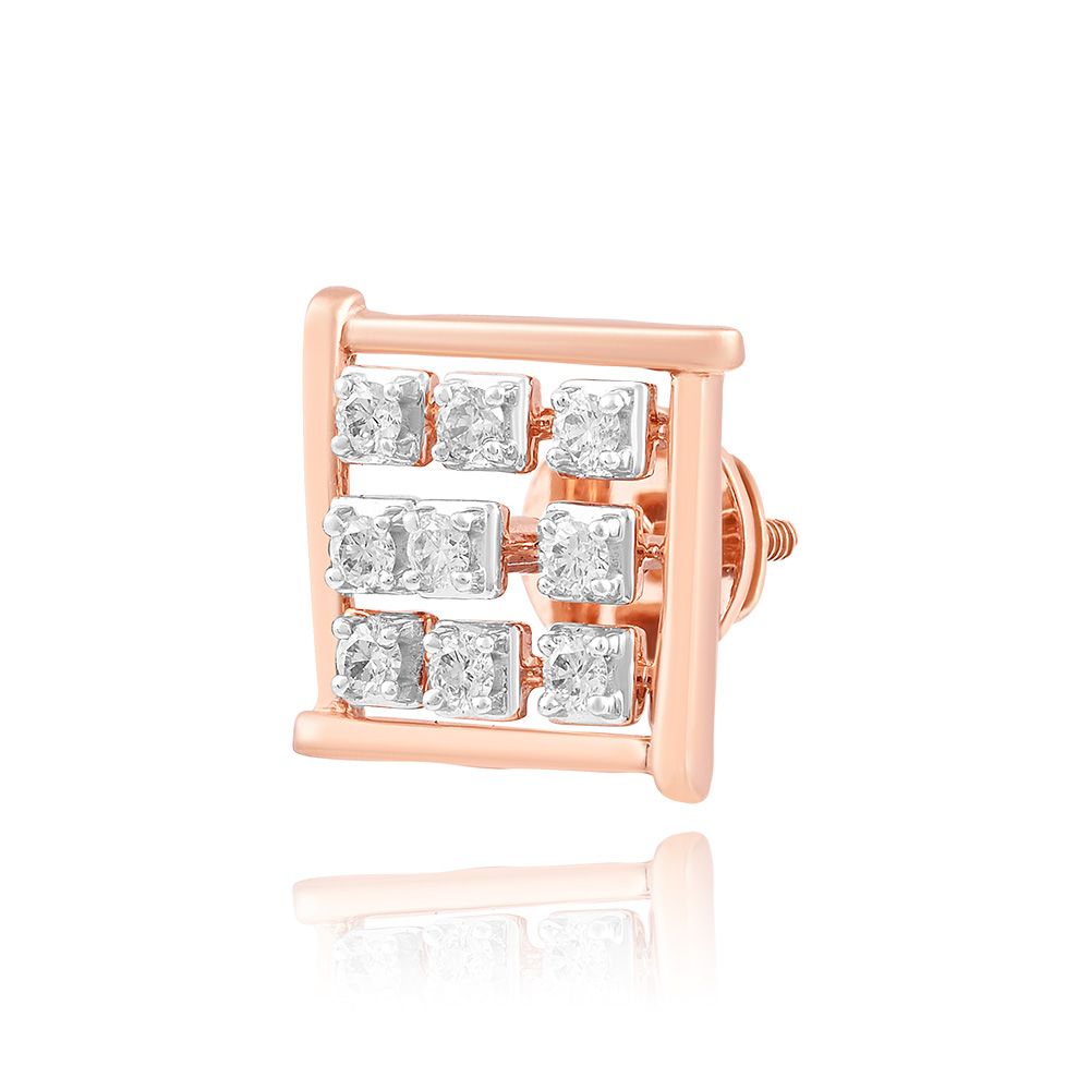 Captivating 14KT Rose Gold Checkered Pattern Earring-Earrings-EER24K18-D400X3C