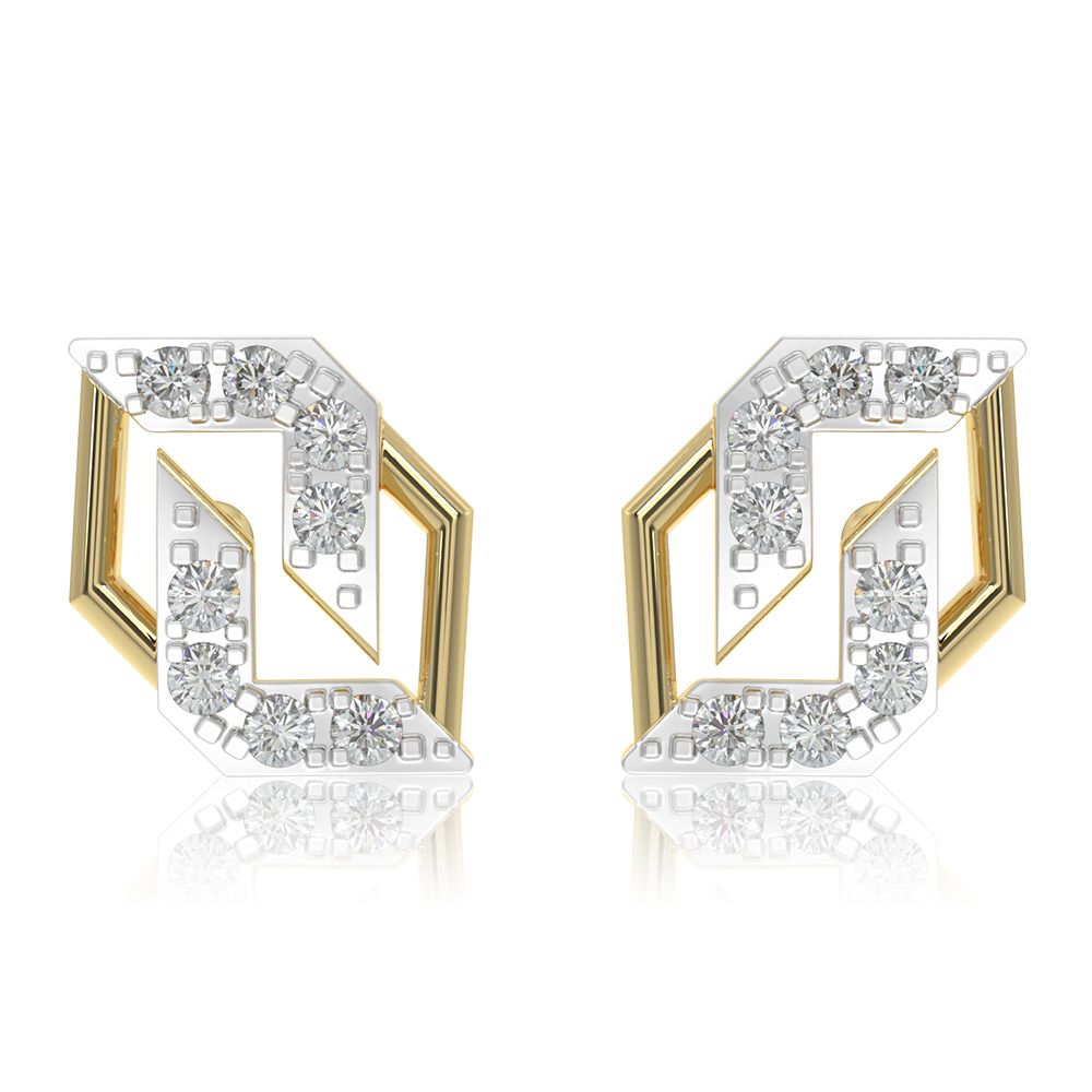 Refined Structural 9KT Yellow Gold Diamond Earrings-Earrings-EER26I27-D400R6F