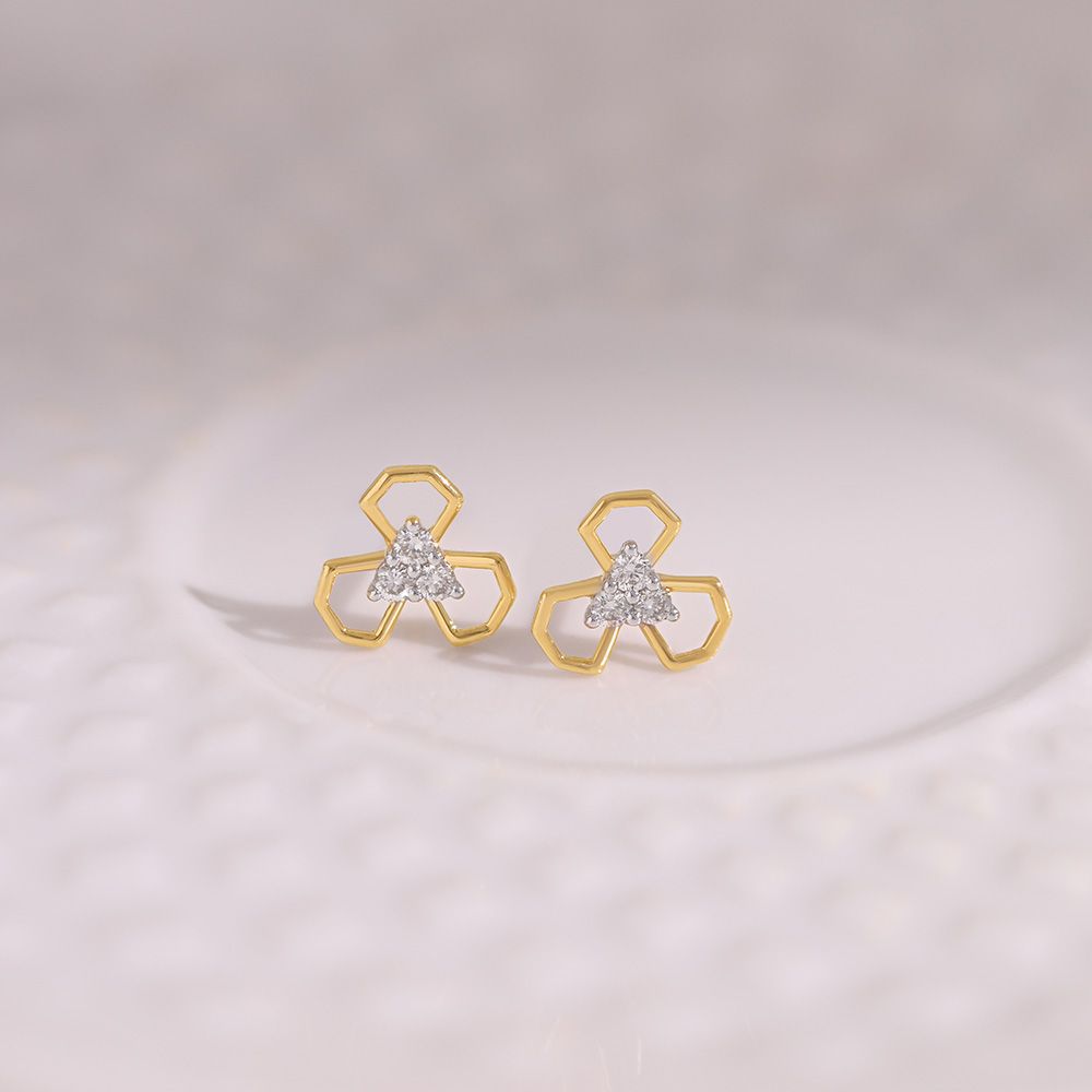 Clover 9KT Yellow Gold Diamond Earrings-Earrings-EER26I02-D400R6F