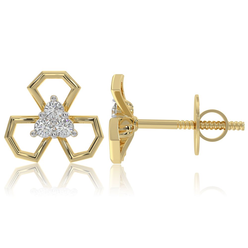 Clover 9KT Yellow Gold Diamond Earrings-Earrings-EER26I02-D400R6F
