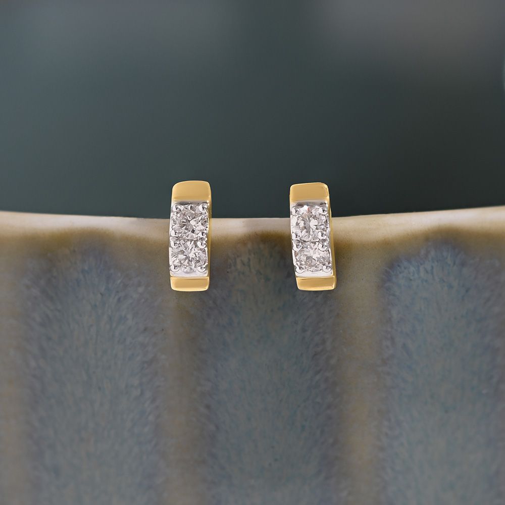 Sleek Boxy 9KT Yellow Gold Diamond Earrings-Earrings-EER26I03-D400R6F