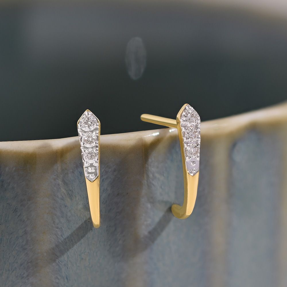 Curved 9KT Yellow Gold Diamond Earrings-Earrings-EER26I05-D400R6F