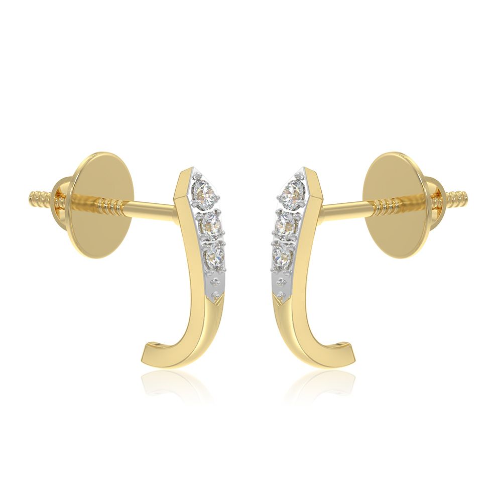 Curved 9KT Yellow Gold Diamond Earrings-Earrings-EER26I05-D400R6F