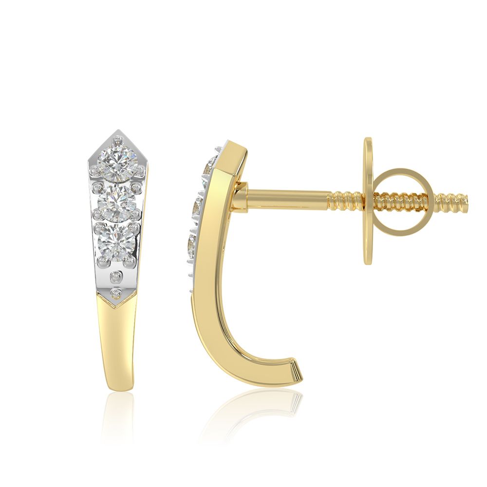 Curved 9KT Yellow Gold Diamond Earrings-Earrings-EER26I05-D400R6F