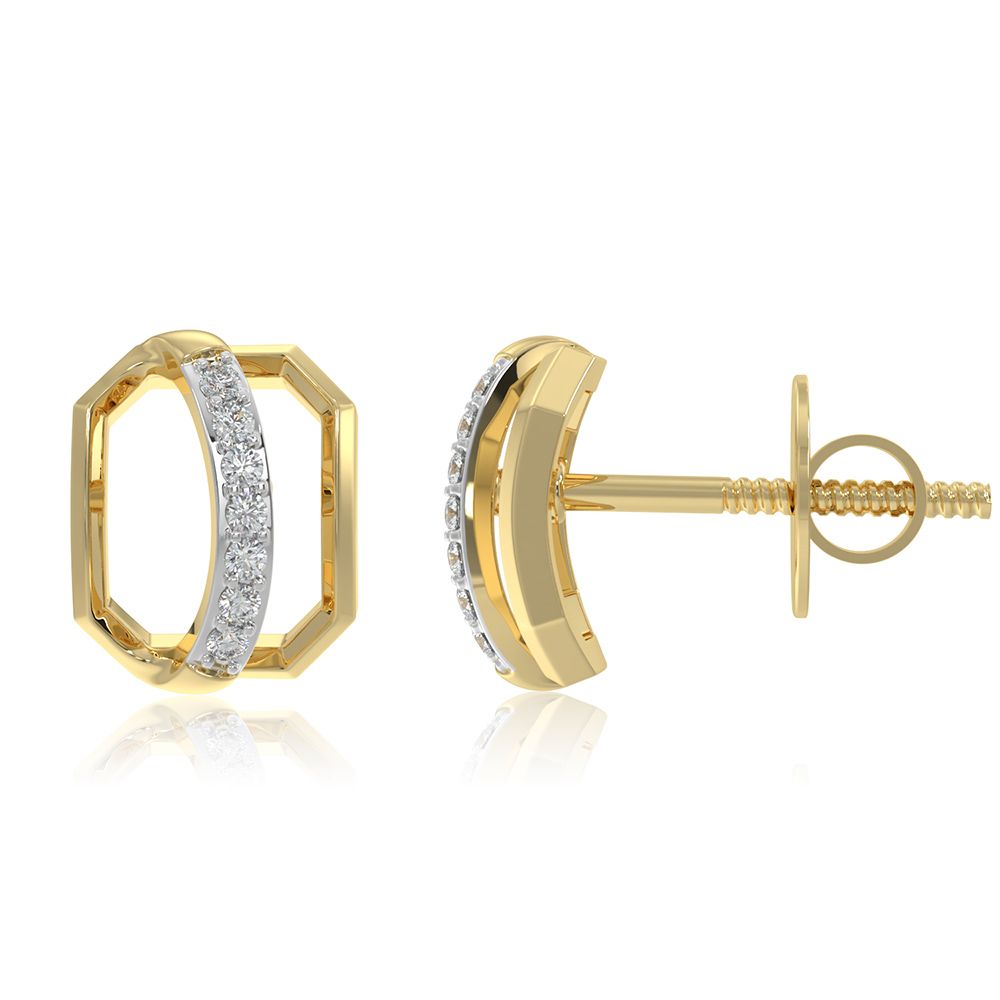 Contemporary 9KT Yellow Gold Diamond Earrings-Earrings-EER26I07-D400R6F