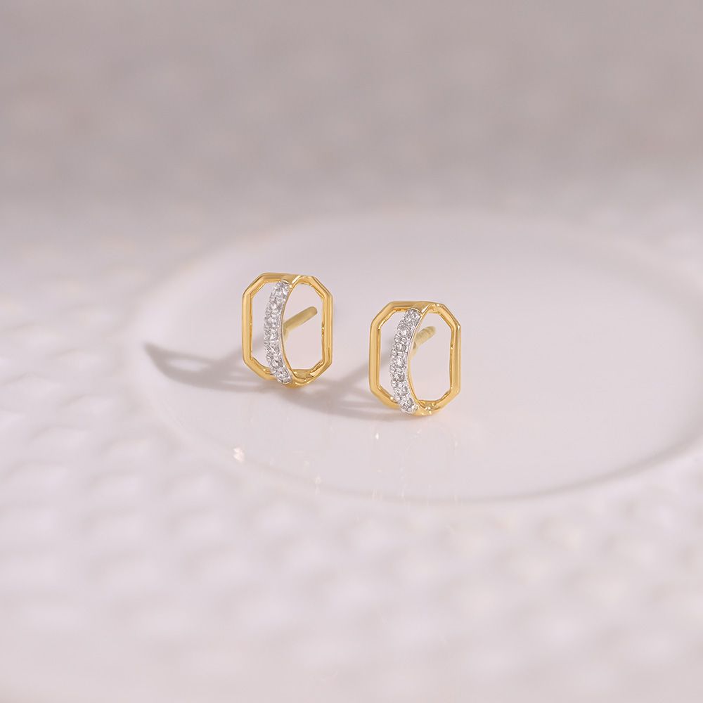Contemporary 9KT Yellow Gold Diamond Earrings-Earrings-EER26I07-D400R6F