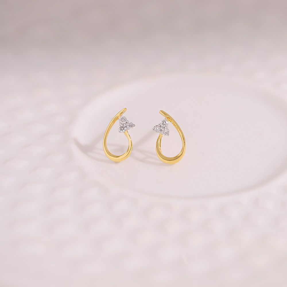Delicate Flower 9KT Yellow Gold Diamond Earrings-Earrings-EER26I08-D400R6F