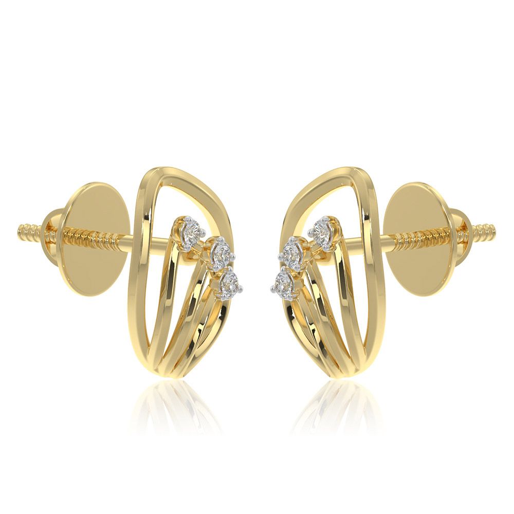 Modern Leaf 9KT Yellow Gold Diamond Earrings-Earrings-EER26I09-D400R6F
