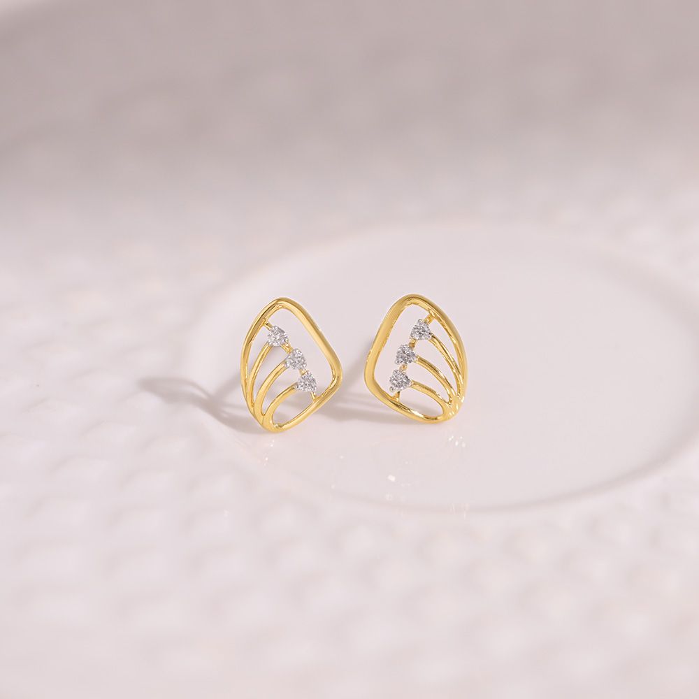 Modern Leaf 9KT Yellow Gold Diamond Earrings-Earrings-EER26I09-D400R6F
