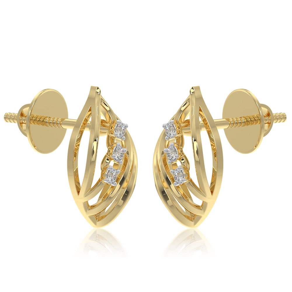 Everyday Leaf 9KT Yellow Gold Diamond Earrings-Earrings-EER26I10-D400R6F