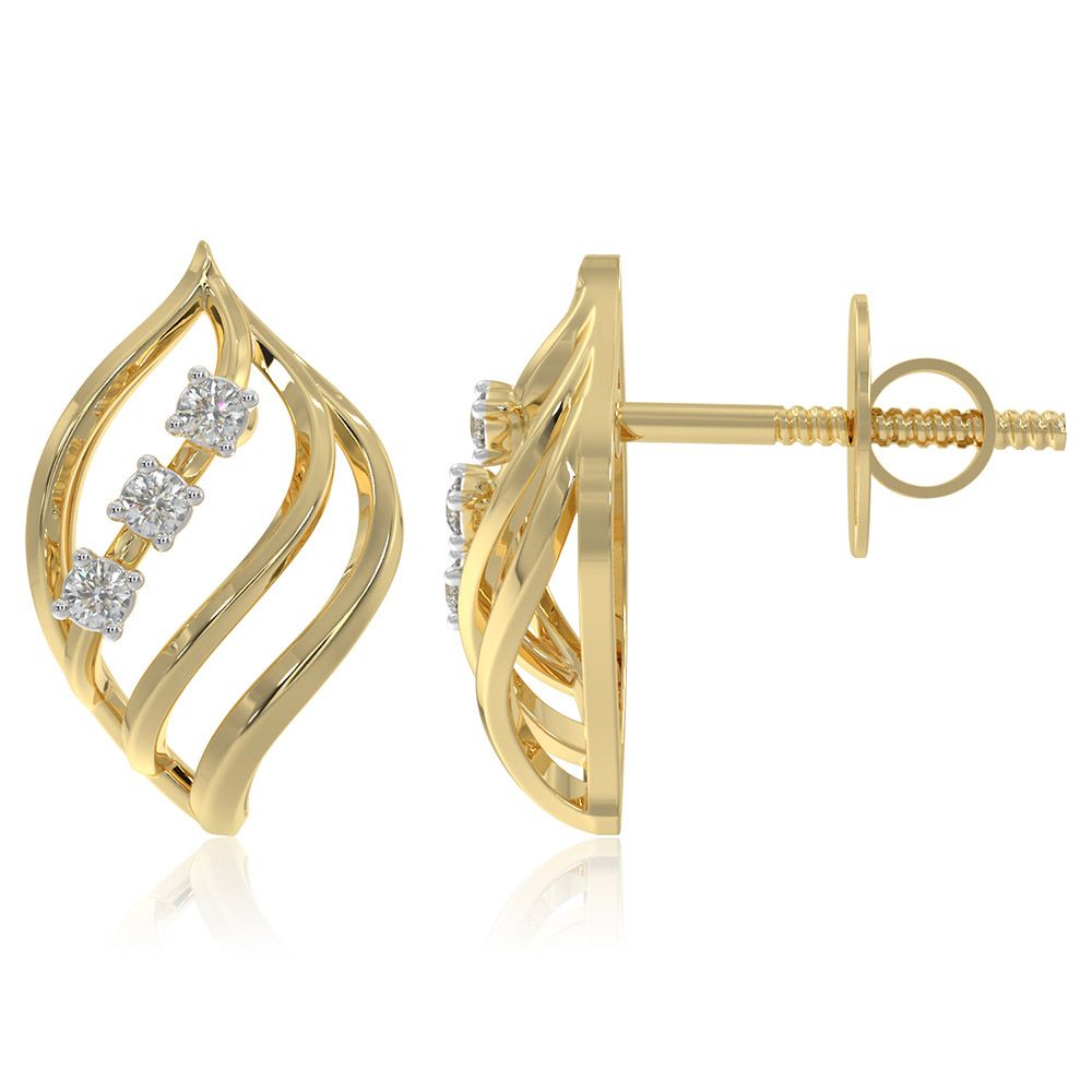 Everyday Leaf 9KT Yellow Gold Diamond Earrings-Earrings-EER26I10-D400R6F