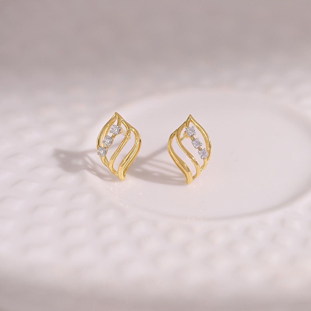 Everyday Leaf 9KT Yellow Gold Diamond Earrings-Earrings-EER26I10-D400R6F