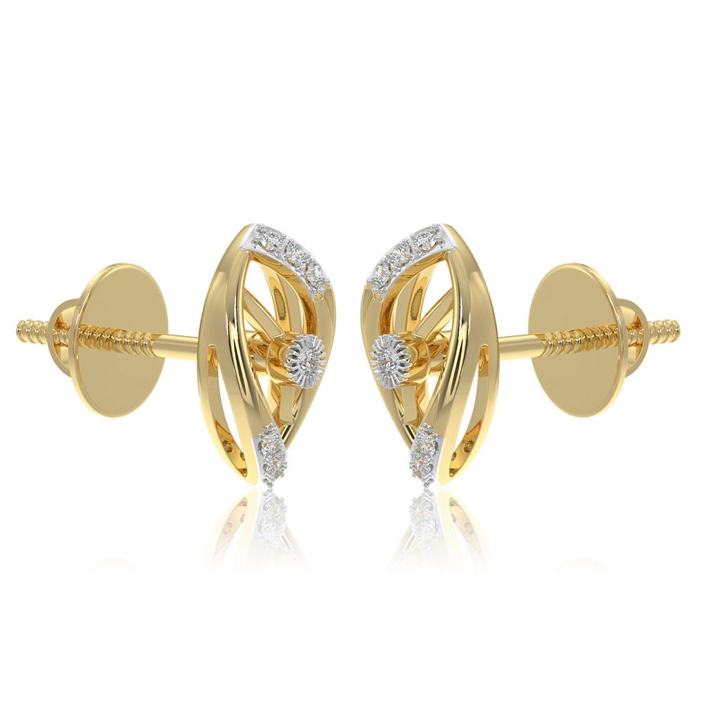 Leaf 9KT Yellow Gold Diamond Earrings-Earrings-EER26I17-D400R6F