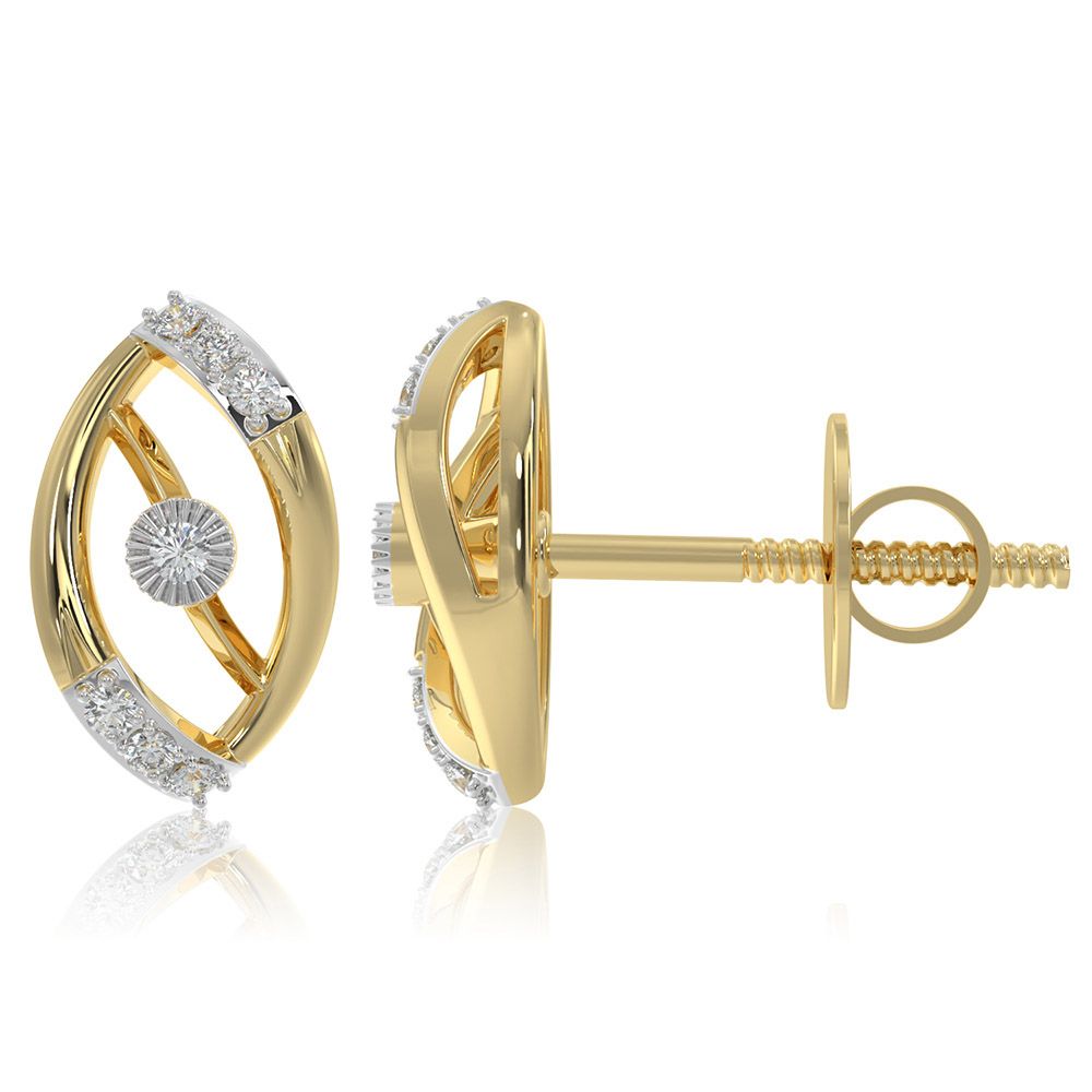 Leaf 9KT Yellow Gold Diamond Earrings-Earrings-EER26I17-D400R6F