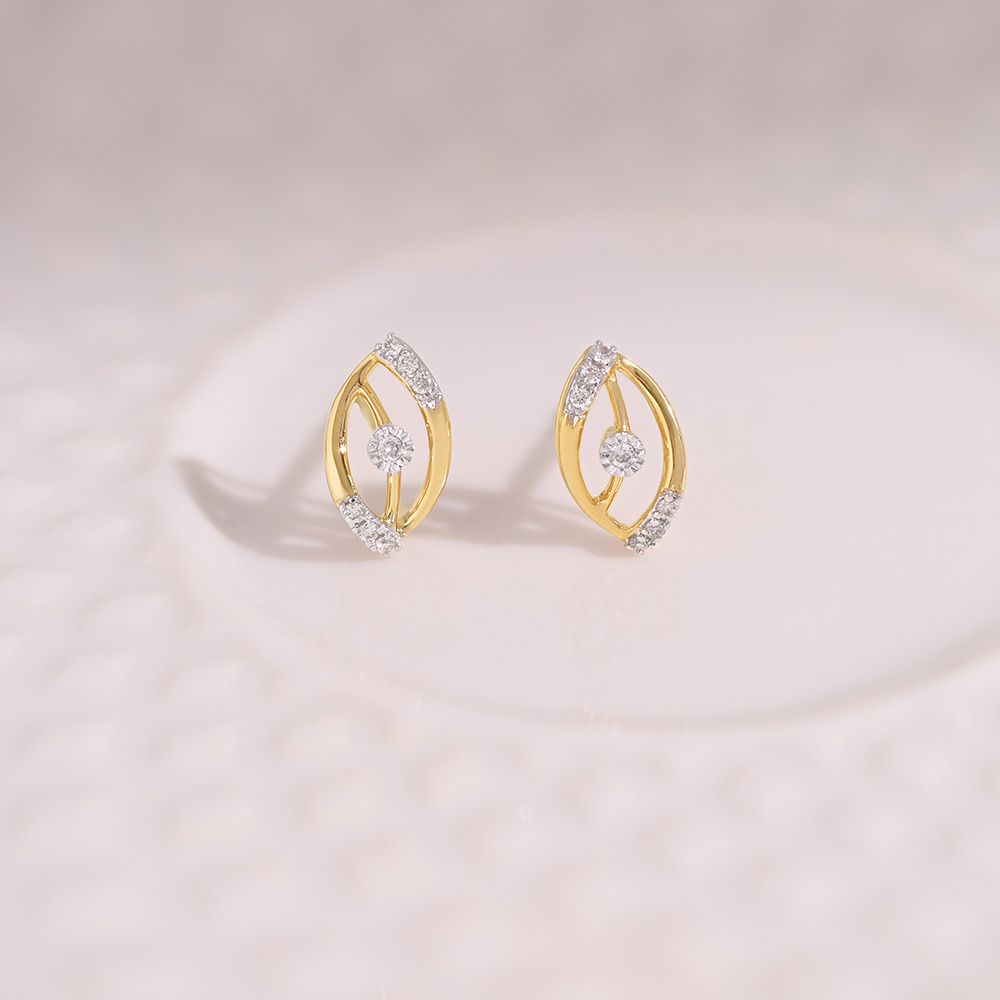 Leaf 9KT Yellow Gold Diamond Earrings-Earrings-EER26I17-D400R6F
