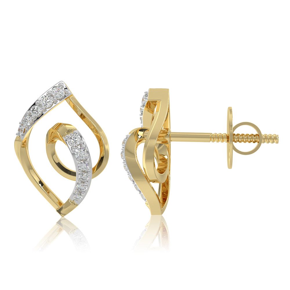 Graceful 9KT Yellow Gold Diamond Earrings-Earrings-EER26I18-D400R6F