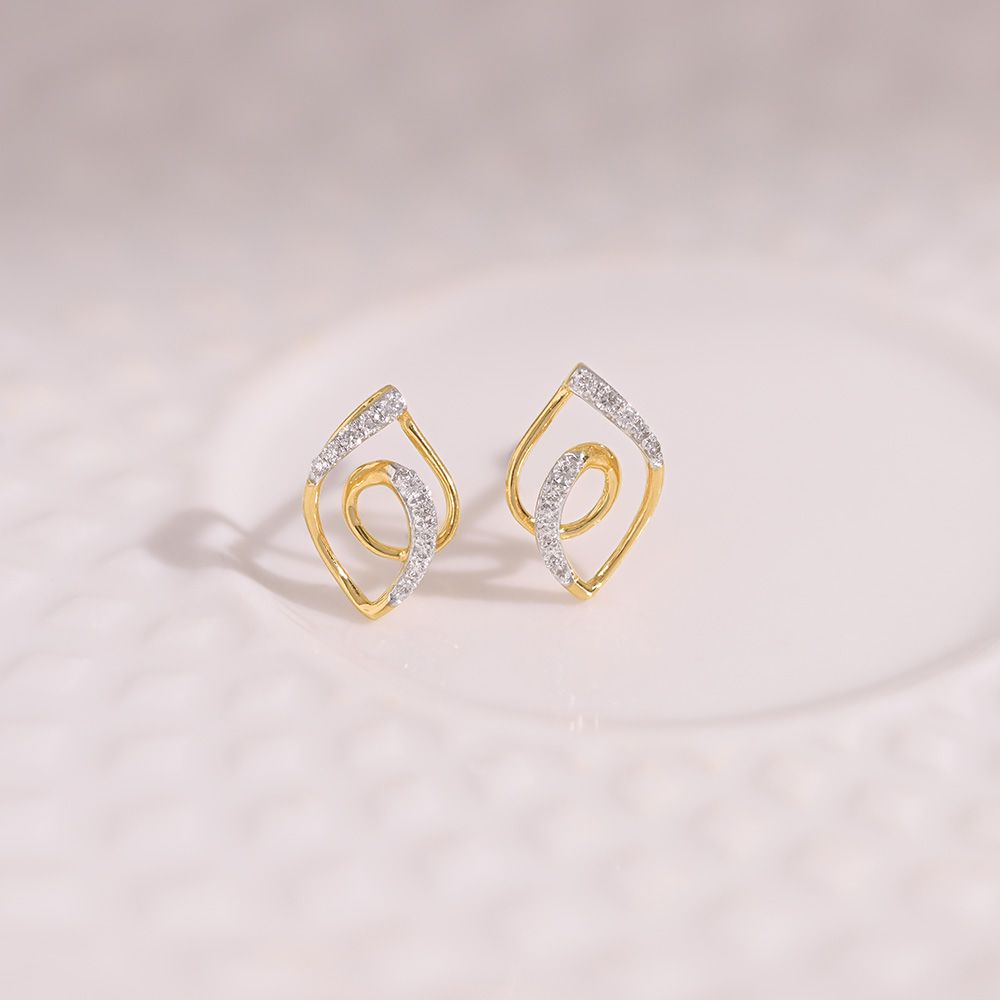 Graceful 9KT Yellow Gold Diamond Earrings-Earrings-EER26I18-D400R6F