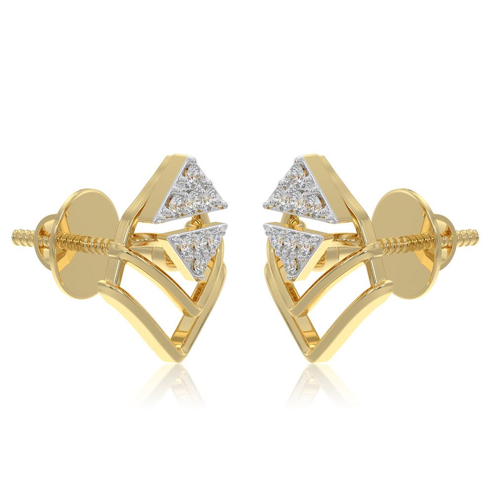 Angled 9KT Yellow Gold Diamond Earrings-Earrings-EER26I19-D400R6F