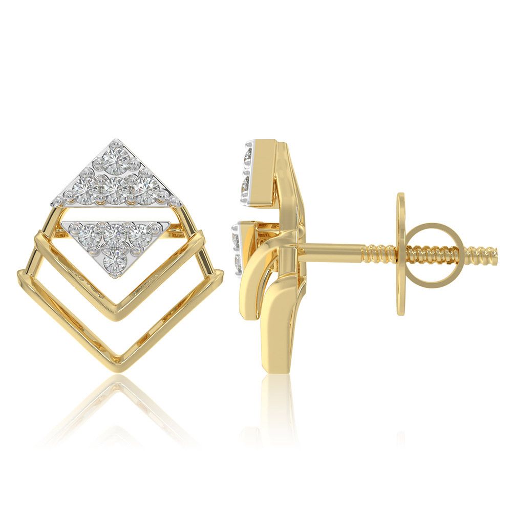 Angled 9KT Yellow Gold Diamond Earrings-Earrings-EER26I19-D400R6F