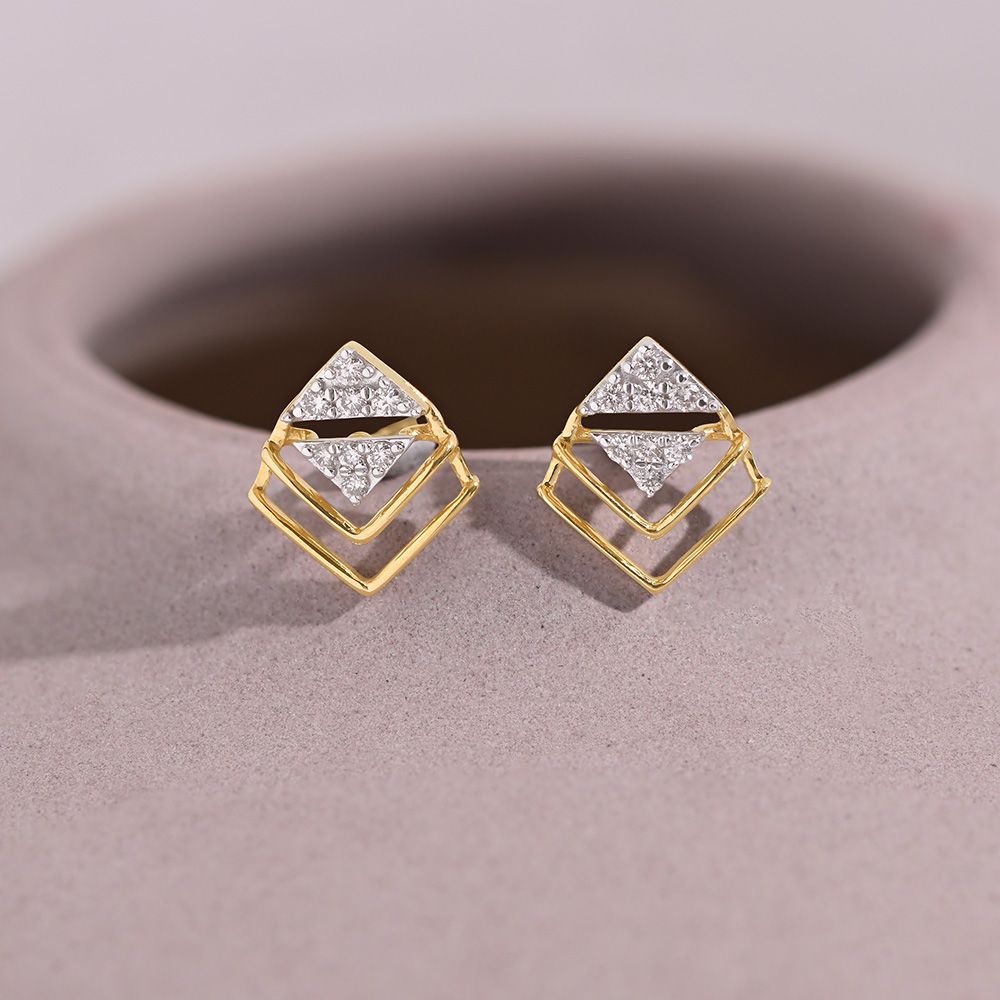 Angled 9KT Yellow Gold Diamond Earrings-Earrings-EER26I19-D400R6F