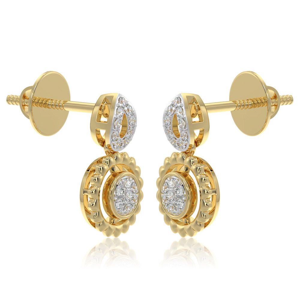 Sharp Circle 9KT Yellow Gold Diamond Earrings-Earrings-EER26I23-D400R6F
