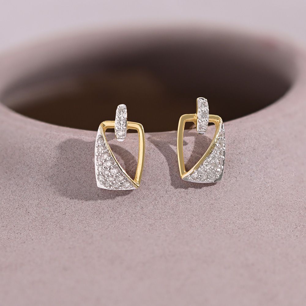 Versatile Angular 9KT Yellow Gold Diamond Earrings-Earrings-EER26I24-D400R6F