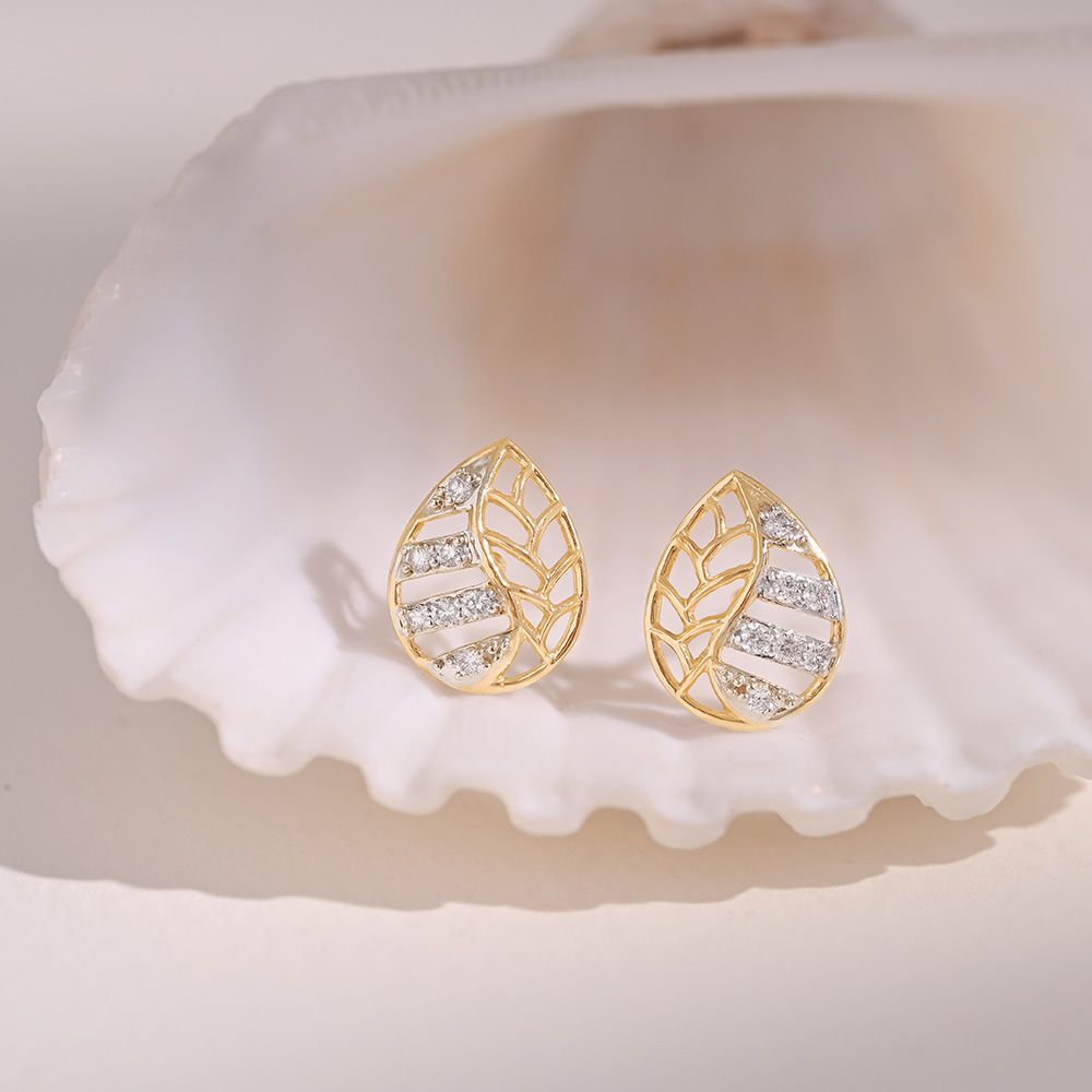 Lattice 9KT Yellow Gold Diamond Earrings-Earrings-EER26I25-D400R6F