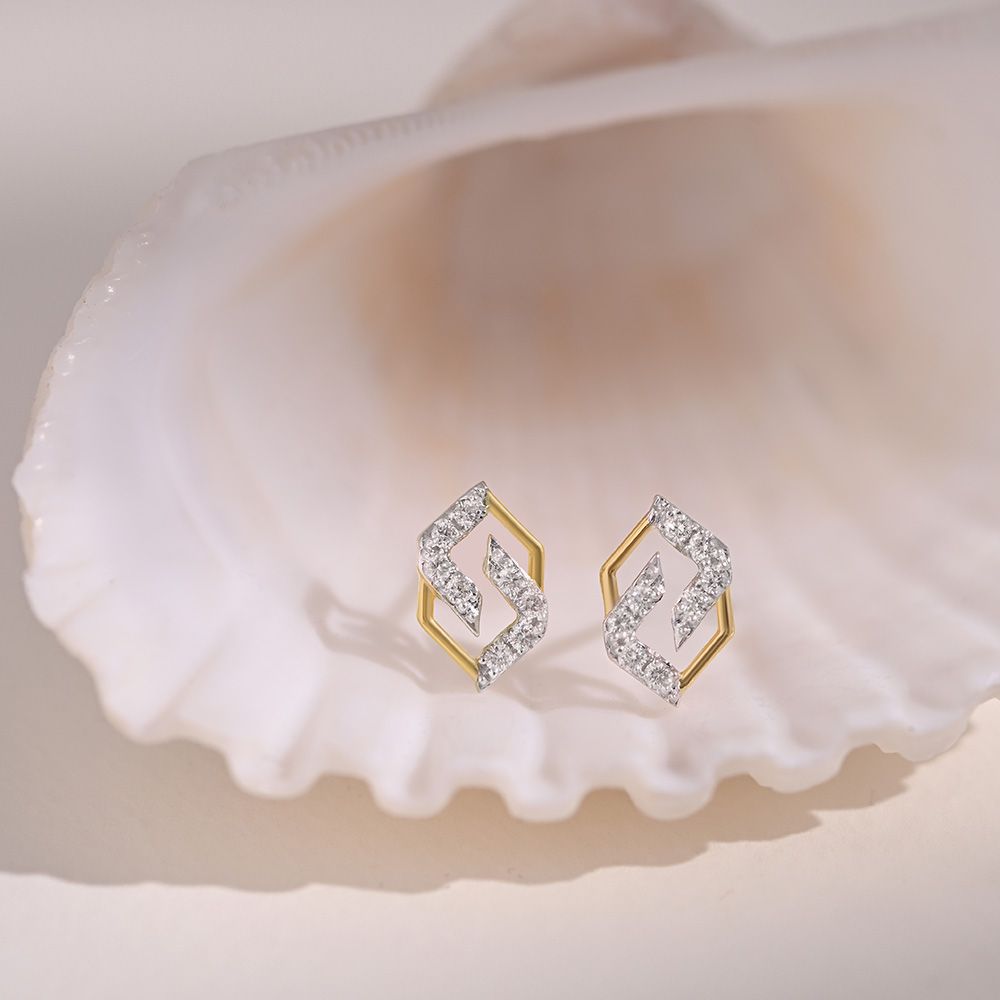 Refined Structural 9KT Yellow Gold Diamond Earrings-Earrings-EER26I27-D400R6F
