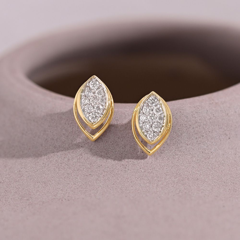 Everyday Leaf Drop 9KT Yellow Gold Diamond Earrings-Earrings-EER26I28-D400R6F
