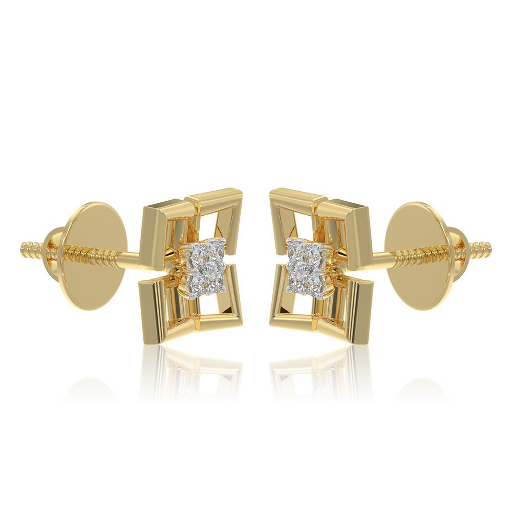 Flower 9KT Yellow Gold Diamond Earrings-Earrings-EER26I29-D400R6F