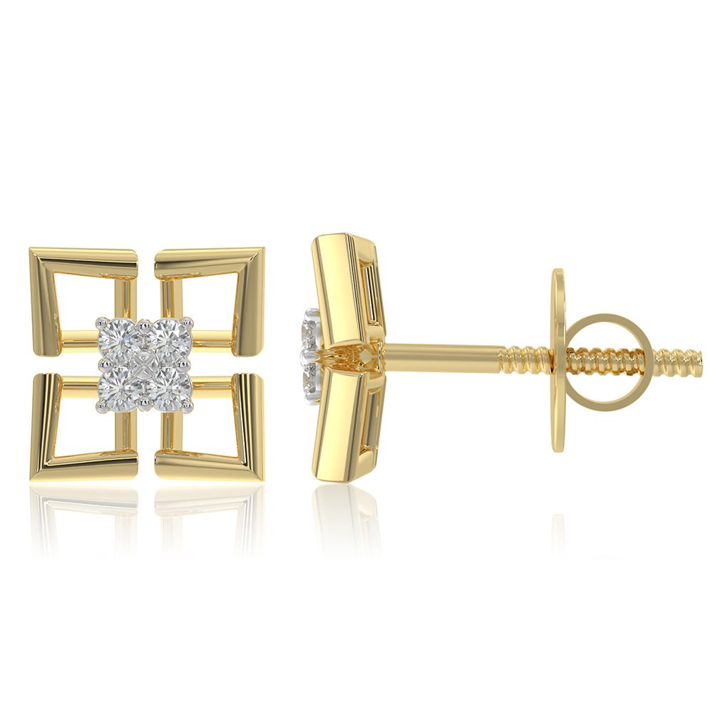 Flower 9KT Yellow Gold Diamond Earrings-Earrings-EER26I29-D400R6F