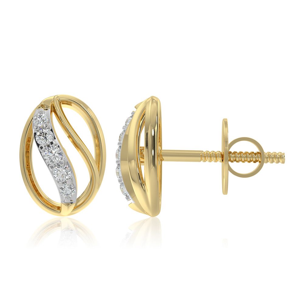 Sleek 9KT Yellow Gold Diamond Earrings-Earrings-EER26I32-D400R6F