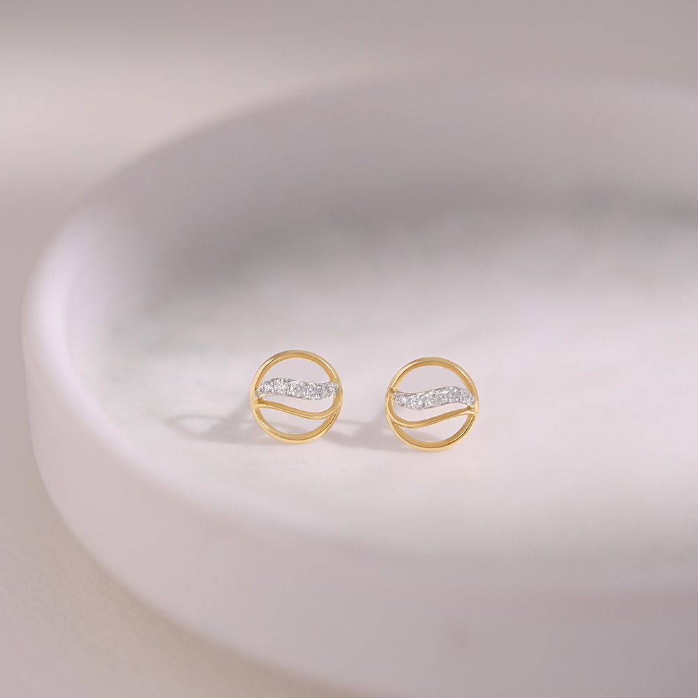 Cute 9KT Yellow Gold Diamond Earrings-Earrings-EER26I33-D400R6F