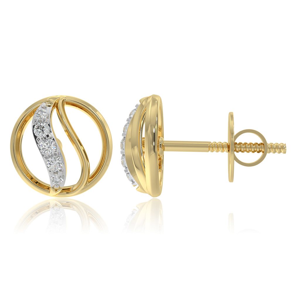 Cute 9KT Yellow Gold Diamond Earrings-Earrings-EER26I33-D400R6F