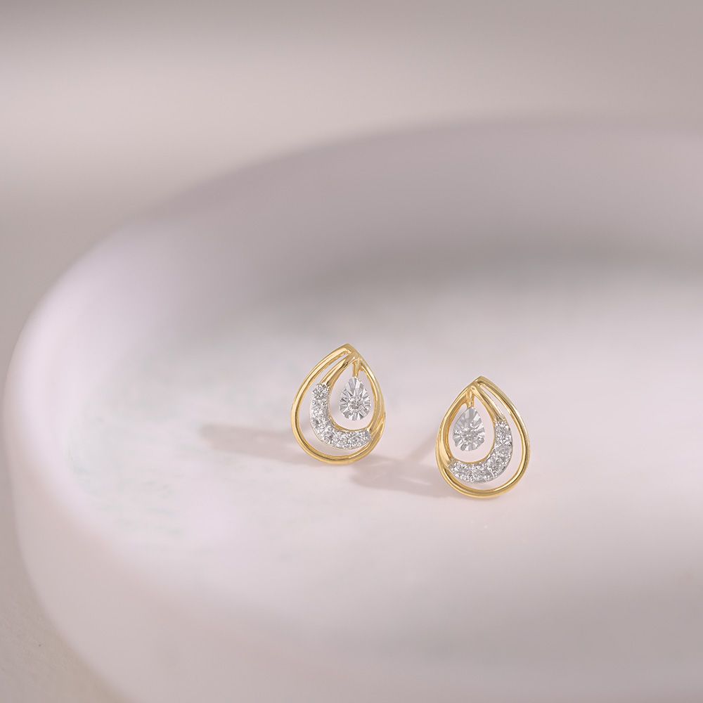 Graceful Drop 9KT Yellow Gold Diamond Stud Earrings-Earrings-EER26I36-D400R6F