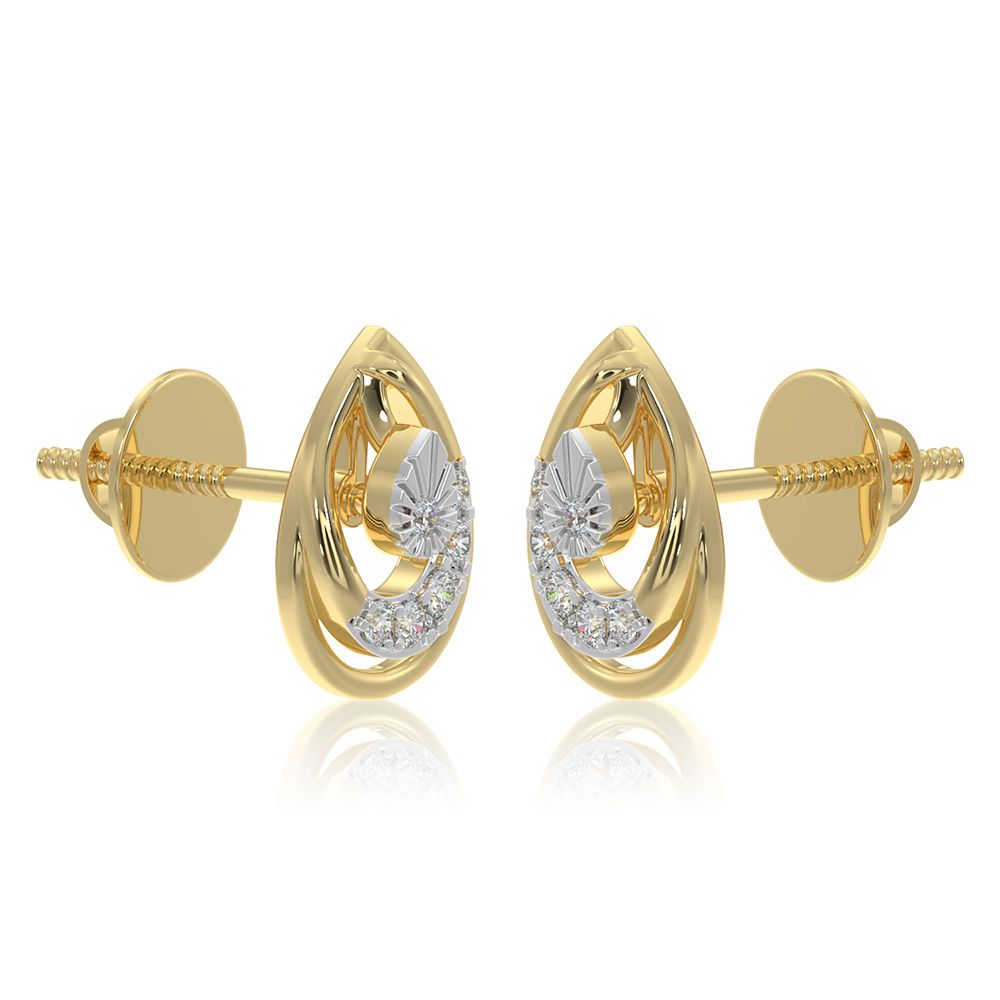 Graceful Drop 9KT Yellow Gold Diamond Stud Earrings-Earrings-EER26I36-D400R6F