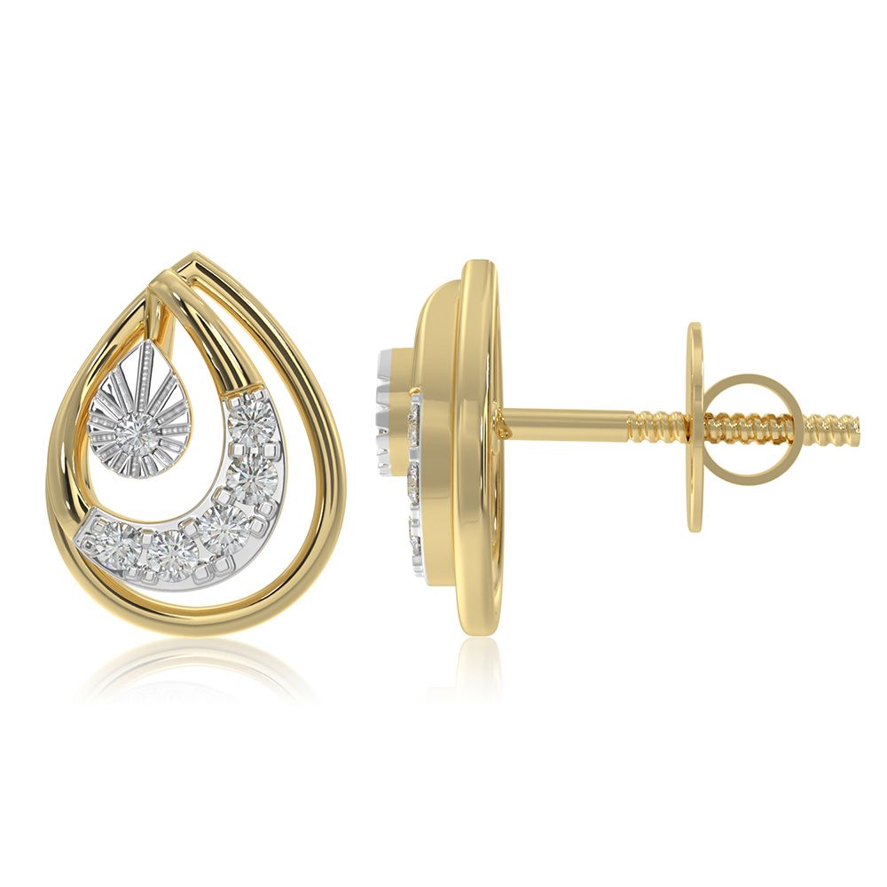 Graceful Drop 9KT Yellow Gold Diamond Stud Earrings-Earrings-EER26I36-D400R6F