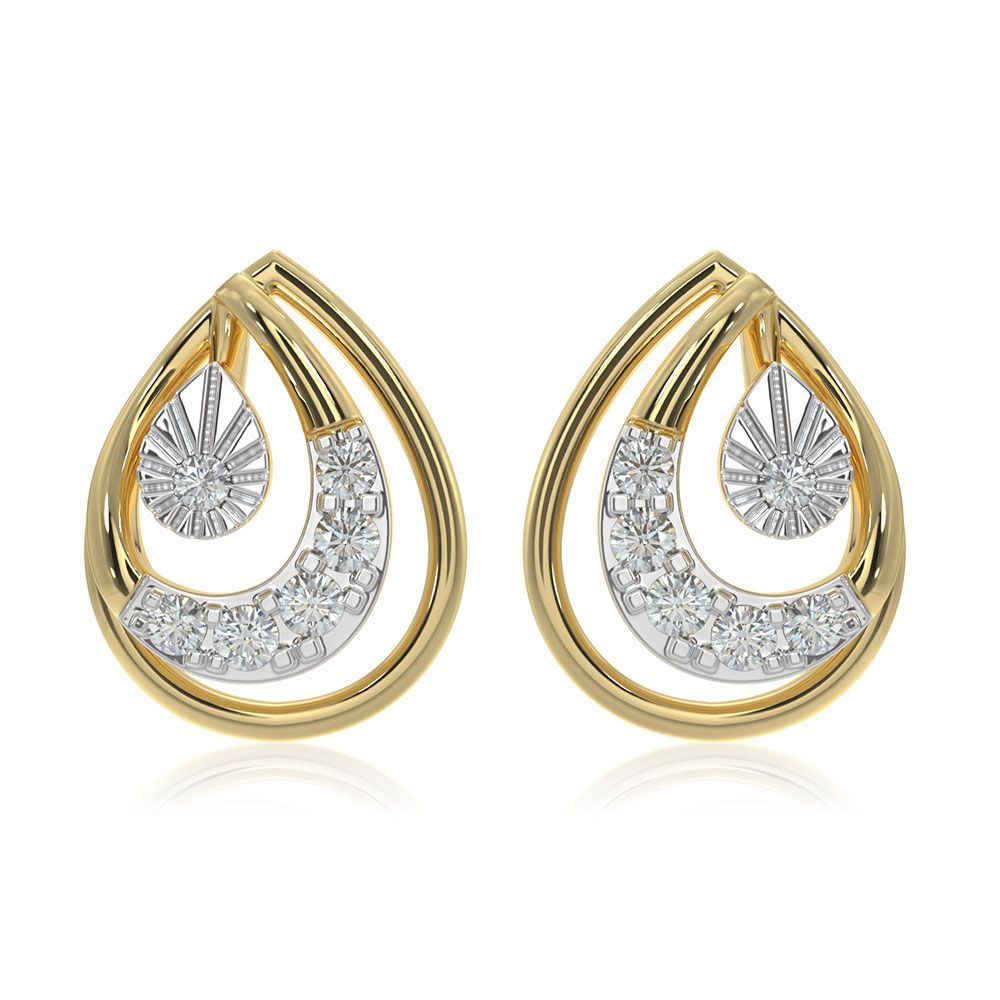 Graceful Drop 9KT Yellow Gold Diamond Stud Earrings-Earrings-EER26I36-D400R6F