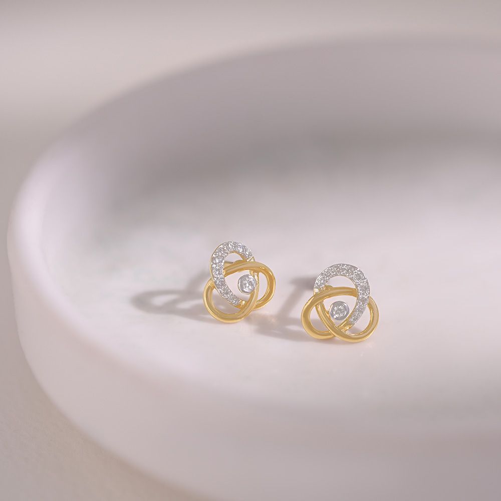 Knotted 9KT Yellow Gold Diamond Stud Earrings-Earrings-EER26I38-D400R6F
