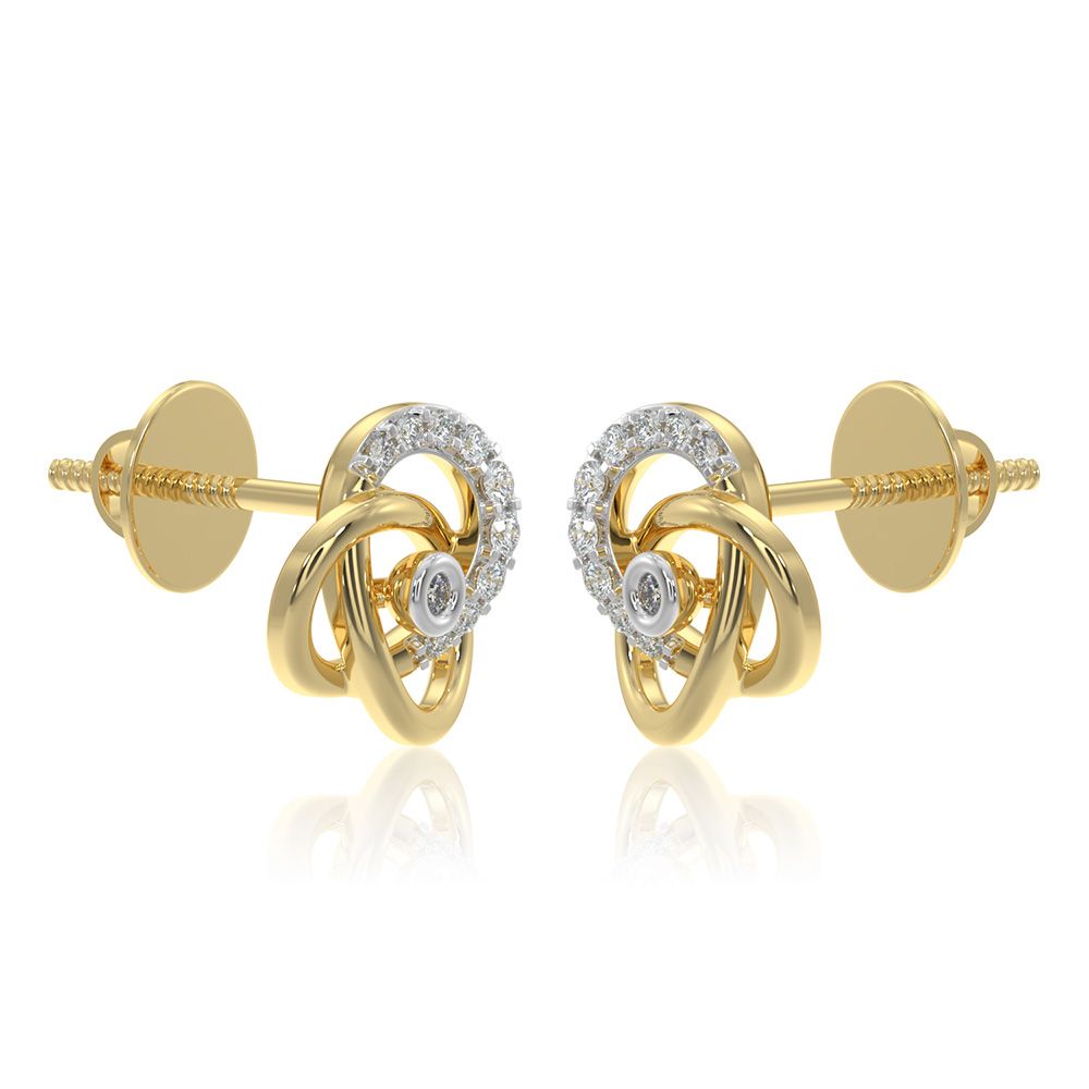 Knotted 9KT Yellow Gold Diamond Stud Earrings-Earrings-EER26I38-D400R6F